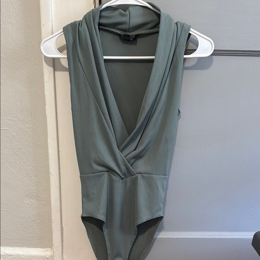 Topshop Green Bodysuit with Plunging V-Neckline